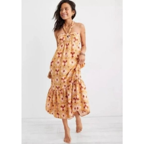 Aerie Linen Blend Braided Halter Midi Dress NWOT - Picture 1 of 10